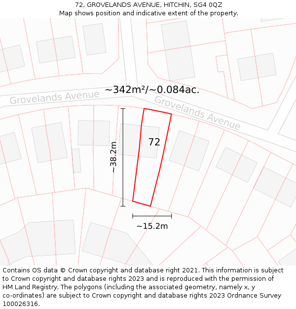 72, GROVELANDS AVENUE, HITCHIN, SG4 0QZ: Plot and title map