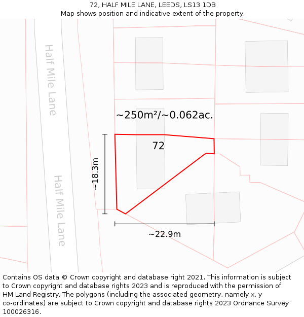 72, HALF MILE LANE, LEEDS, LS13 1DB: Plot and title map
