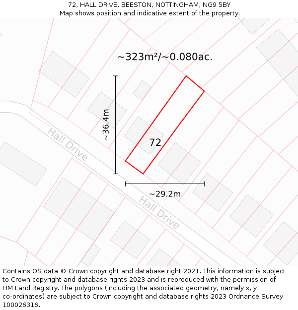 72, HALL DRIVE, BEESTON, NOTTINGHAM, NG9 5BY: Plot and title map