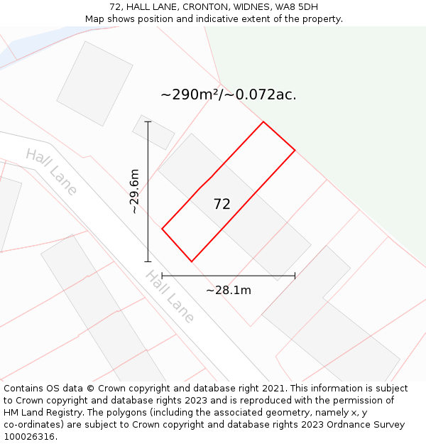 72, HALL LANE, CRONTON, WIDNES, WA8 5DH: Plot and title map