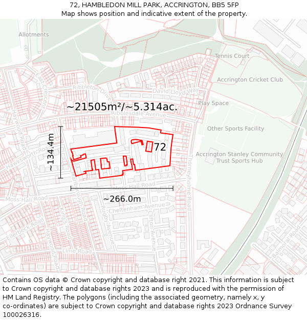 72, HAMBLEDON MILL PARK, ACCRINGTON, BB5 5FP: Plot and title map