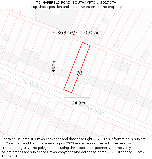 72, HAREFIELD ROAD, SOUTHAMPTON, SO17 3TH: Plot and title map