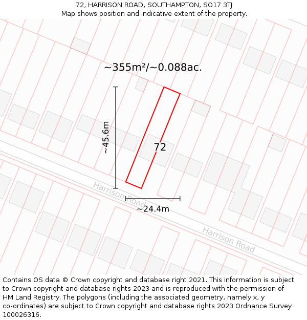72, HARRISON ROAD, SOUTHAMPTON, SO17 3TJ: Plot and title map