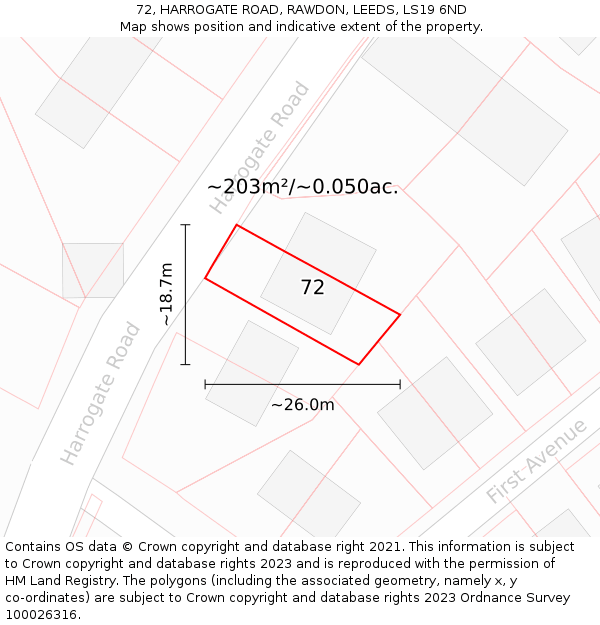 72, HARROGATE ROAD, RAWDON, LEEDS, LS19 6ND: Plot and title map