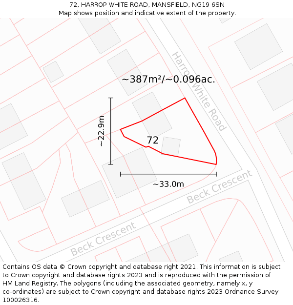 72, HARROP WHITE ROAD, MANSFIELD, NG19 6SN: Plot and title map