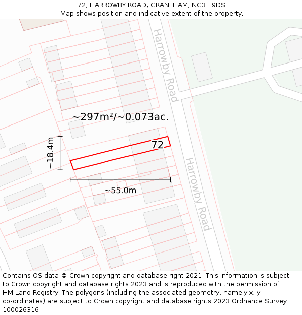 72, HARROWBY ROAD, GRANTHAM, NG31 9DS: Plot and title map