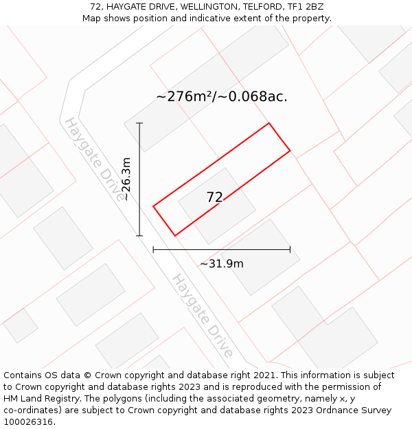 72, HAYGATE DRIVE, WELLINGTON, TELFORD, TF1 2BZ: Plot and title map