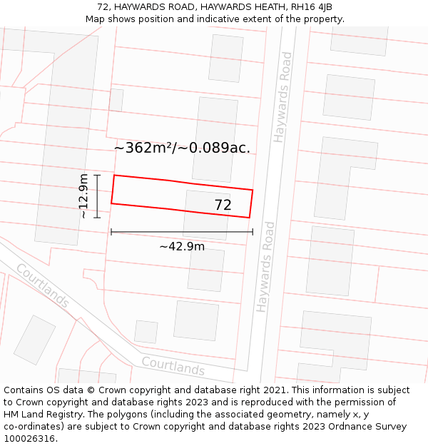 72, HAYWARDS ROAD, HAYWARDS HEATH, RH16 4JB: Plot and title map