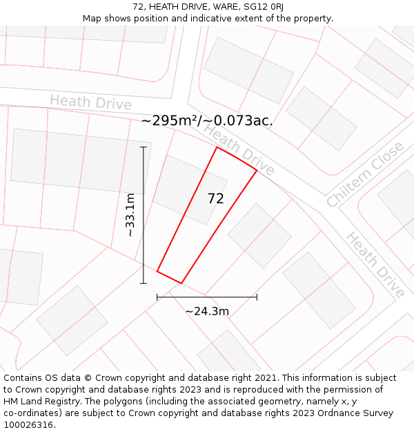 72, HEATH DRIVE, WARE, SG12 0RJ: Plot and title map