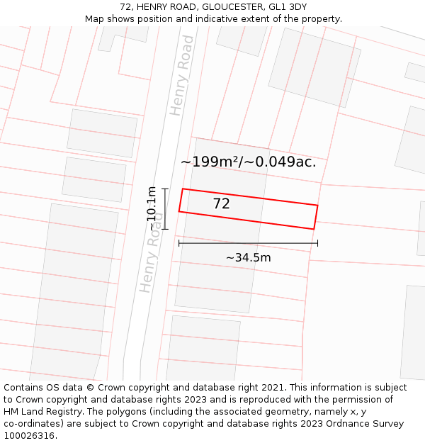 72, HENRY ROAD, GLOUCESTER, GL1 3DY: Plot and title map