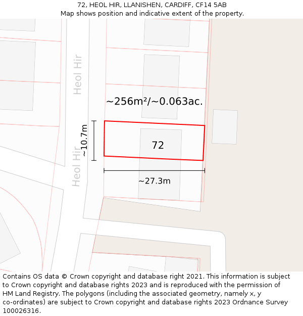 72, HEOL HIR, LLANISHEN, CARDIFF, CF14 5AB: Plot and title map