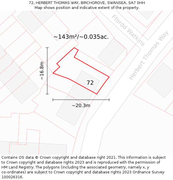 72, HERBERT THOMAS WAY, BIRCHGROVE, SWANSEA, SA7 0HH: Plot and title map