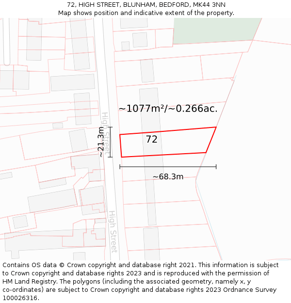 72, HIGH STREET, BLUNHAM, BEDFORD, MK44 3NN: Plot and title map
