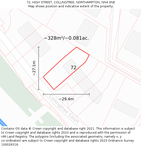 72, HIGH STREET, COLLINGTREE, NORTHAMPTON, NN4 0NE: Plot and title map