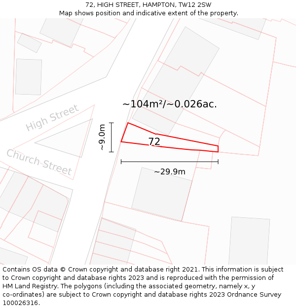 72, HIGH STREET, HAMPTON, TW12 2SW: Plot and title map