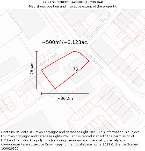 72, HIGH STREET, HAVERHILL, CB9 8AP: Plot and title map