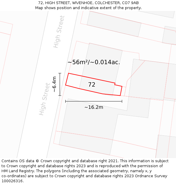 72, HIGH STREET, WIVENHOE, COLCHESTER, CO7 9AB: Plot and title map
