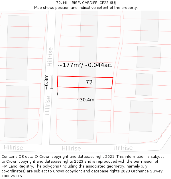72, HILL RISE, CARDIFF, CF23 6UJ: Plot and title map