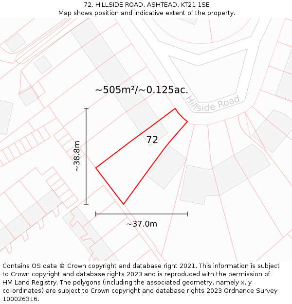72, HILLSIDE ROAD, ASHTEAD, KT21 1SE: Plot and title map