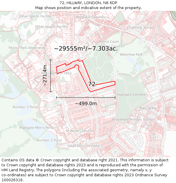 72, HILLWAY, LONDON, N6 6DP: Plot and title map