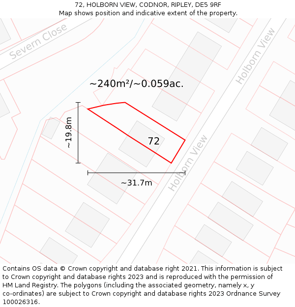 72, HOLBORN VIEW, CODNOR, RIPLEY, DE5 9RF: Plot and title map