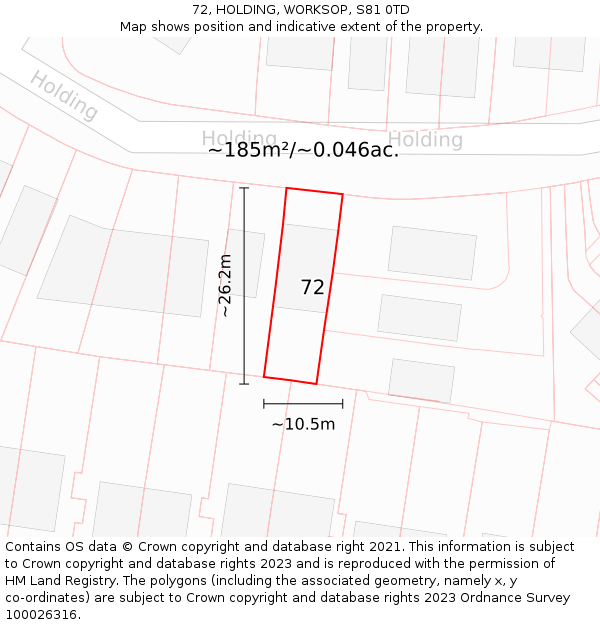 72, HOLDING, WORKSOP, S81 0TD: Plot and title map