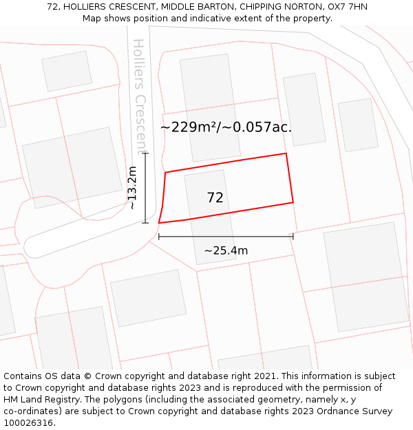 72, HOLLIERS CRESCENT, MIDDLE BARTON, CHIPPING NORTON, OX7 7HN: Plot and title map