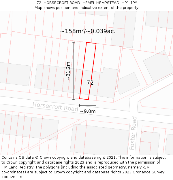 72, HORSECROFT ROAD, HEMEL HEMPSTEAD, HP1 1PY: Plot and title map