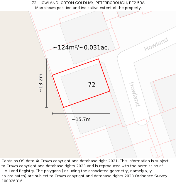 72, HOWLAND, ORTON GOLDHAY, PETERBOROUGH, PE2 5RA: Plot and title map