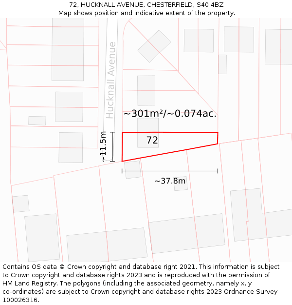 72, HUCKNALL AVENUE, CHESTERFIELD, S40 4BZ: Plot and title map