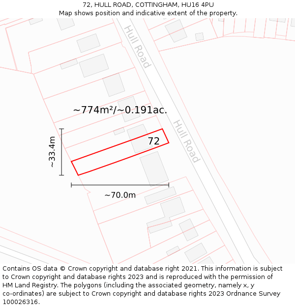 72, HULL ROAD, COTTINGHAM, HU16 4PU: Plot and title map