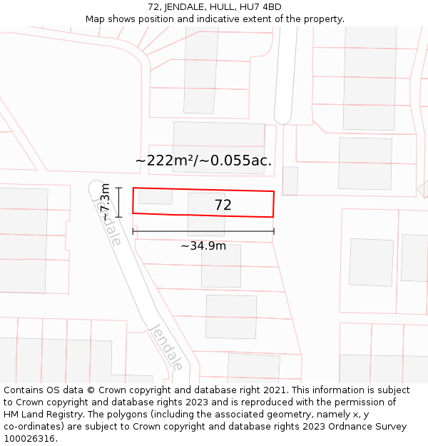 72, JENDALE, HULL, HU7 4BD: Plot and title map