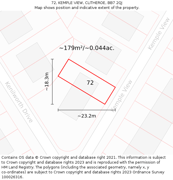 72, KEMPLE VIEW, CLITHEROE, BB7 2QJ: Plot and title map