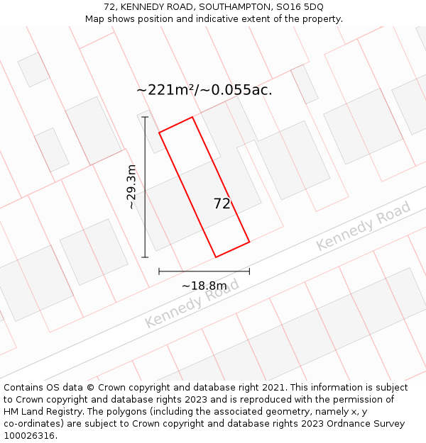 72, KENNEDY ROAD, SOUTHAMPTON, SO16 5DQ: Plot and title map