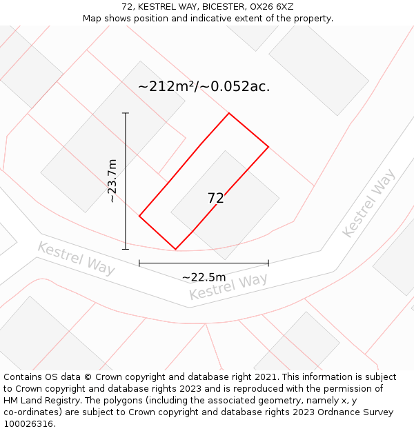 72, KESTREL WAY, BICESTER, OX26 6XZ: Plot and title map