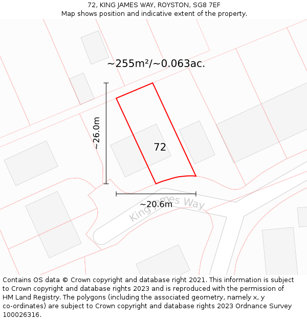 72, KING JAMES WAY, ROYSTON, SG8 7EF: Plot and title map