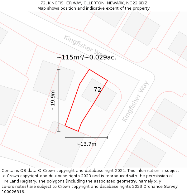 72, KINGFISHER WAY, OLLERTON, NEWARK, NG22 9DZ: Plot and title map