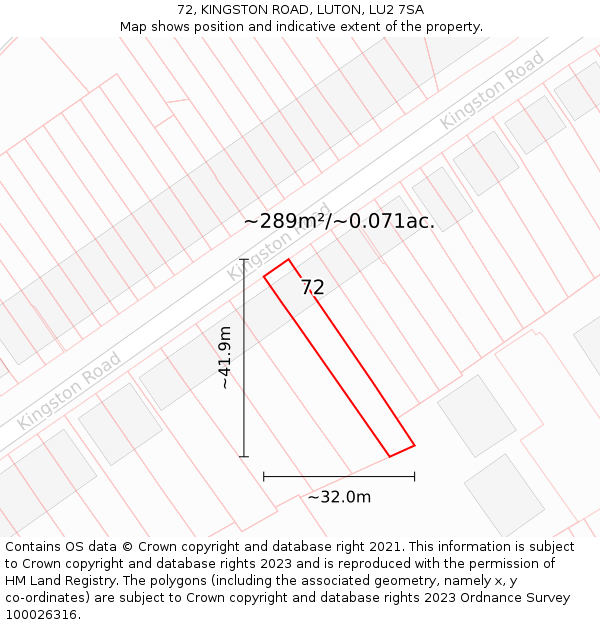 72, KINGSTON ROAD, LUTON, LU2 7SA: Plot and title map