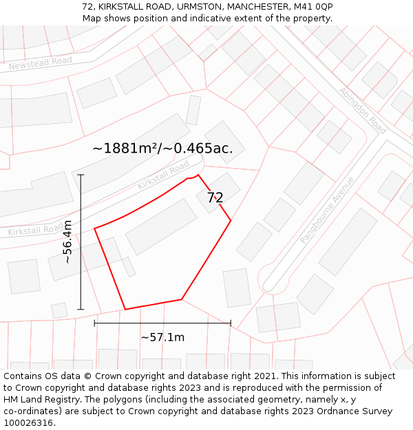 72, KIRKSTALL ROAD, URMSTON, MANCHESTER, M41 0QP: Plot and title map