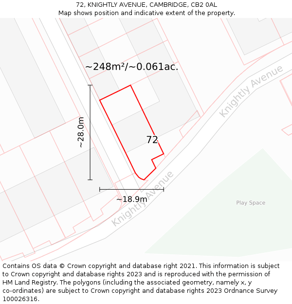 72, KNIGHTLY AVENUE, CAMBRIDGE, CB2 0AL: Plot and title map