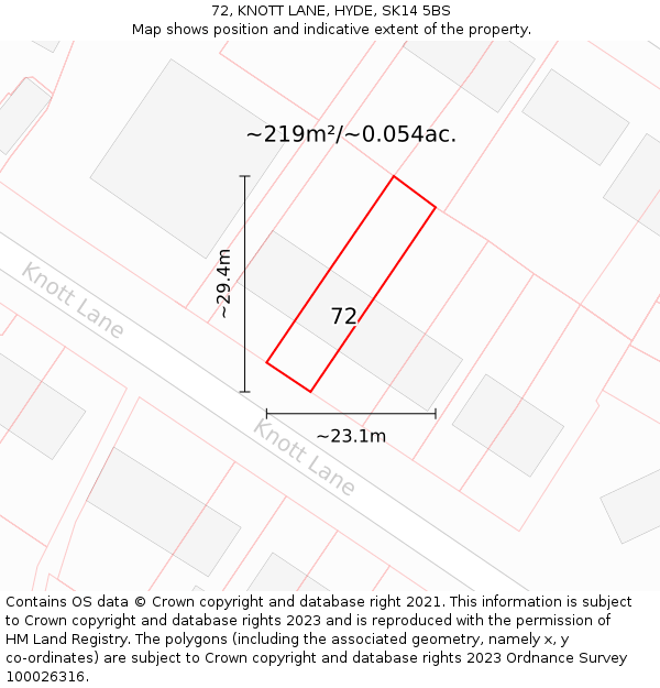 72, KNOTT LANE, HYDE, SK14 5BS: Plot and title map
