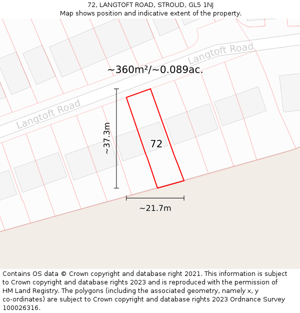 72, LANGTOFT ROAD, STROUD, GL5 1NJ: Plot and title map