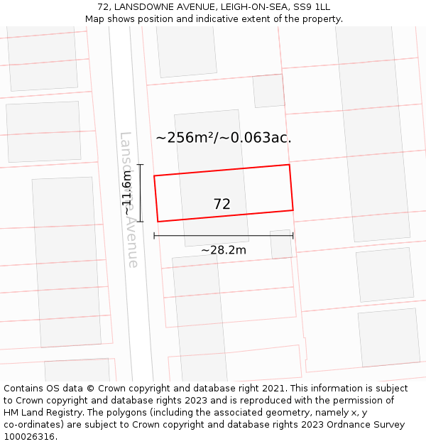 72, LANSDOWNE AVENUE, LEIGH-ON-SEA, SS9 1LL: Plot and title map