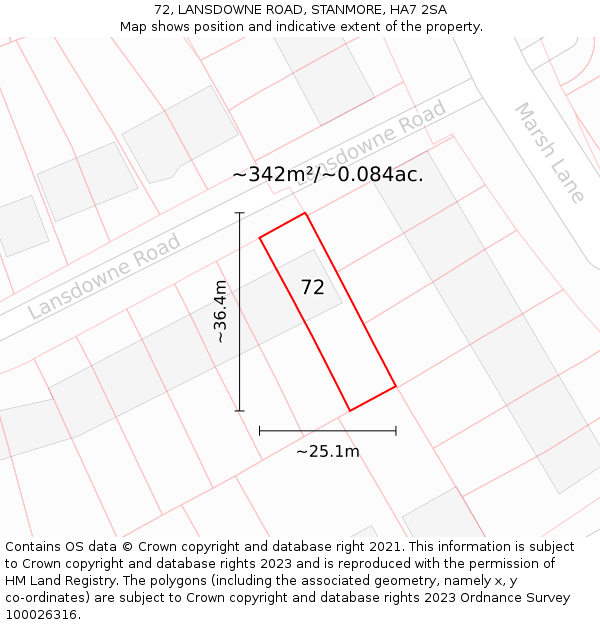 72, LANSDOWNE ROAD, STANMORE, HA7 2SA: Plot and title map