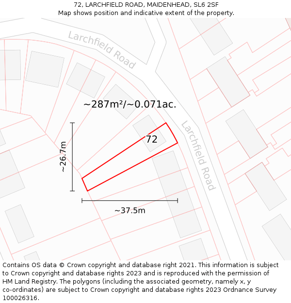 72, LARCHFIELD ROAD, MAIDENHEAD, SL6 2SF: Plot and title map