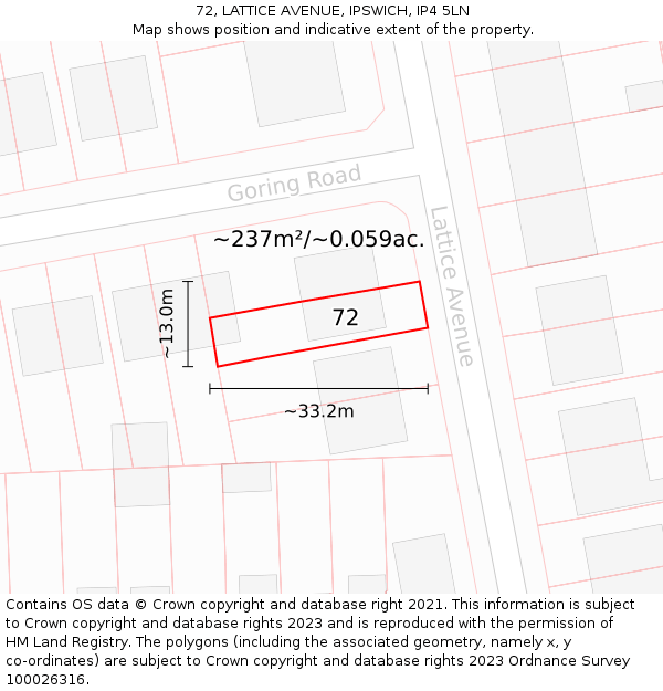72, LATTICE AVENUE, IPSWICH, IP4 5LN: Plot and title map