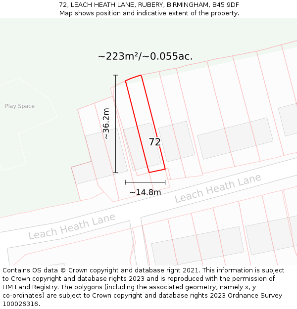 72, LEACH HEATH LANE, RUBERY, BIRMINGHAM, B45 9DF: Plot and title map