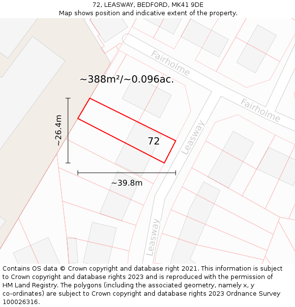72, LEASWAY, BEDFORD, MK41 9DE: Plot and title map