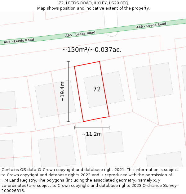 72, LEEDS ROAD, ILKLEY, LS29 8EQ: Plot and title map