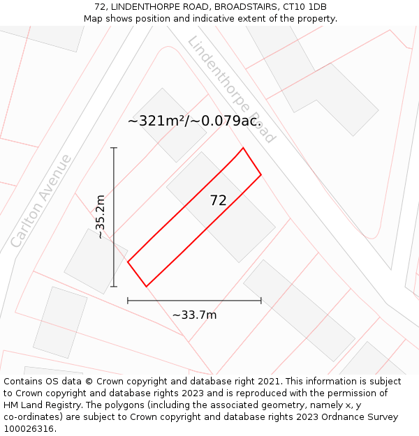72, LINDENTHORPE ROAD, BROADSTAIRS, CT10 1DB: Plot and title map